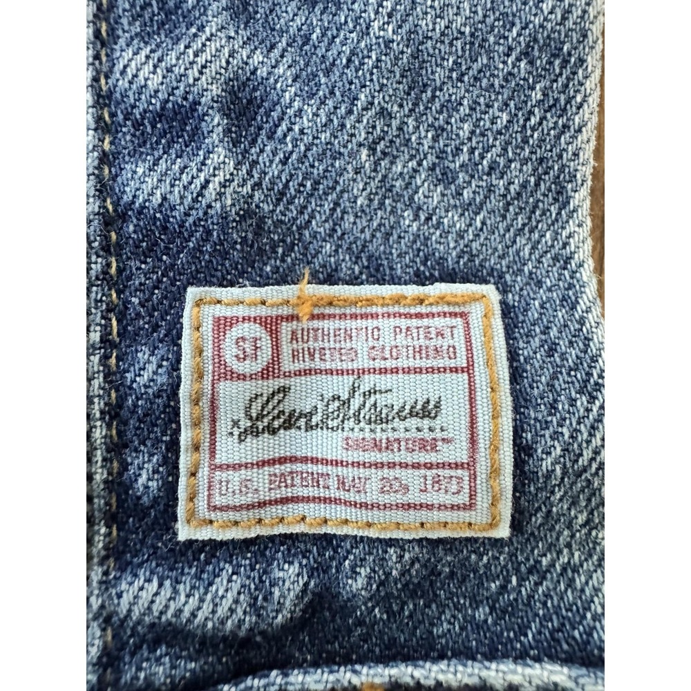 Levi Signature Vest Mens M Blue Denim Biker Cutoff Batwing Skull Back Patch - Picture 12 of 16